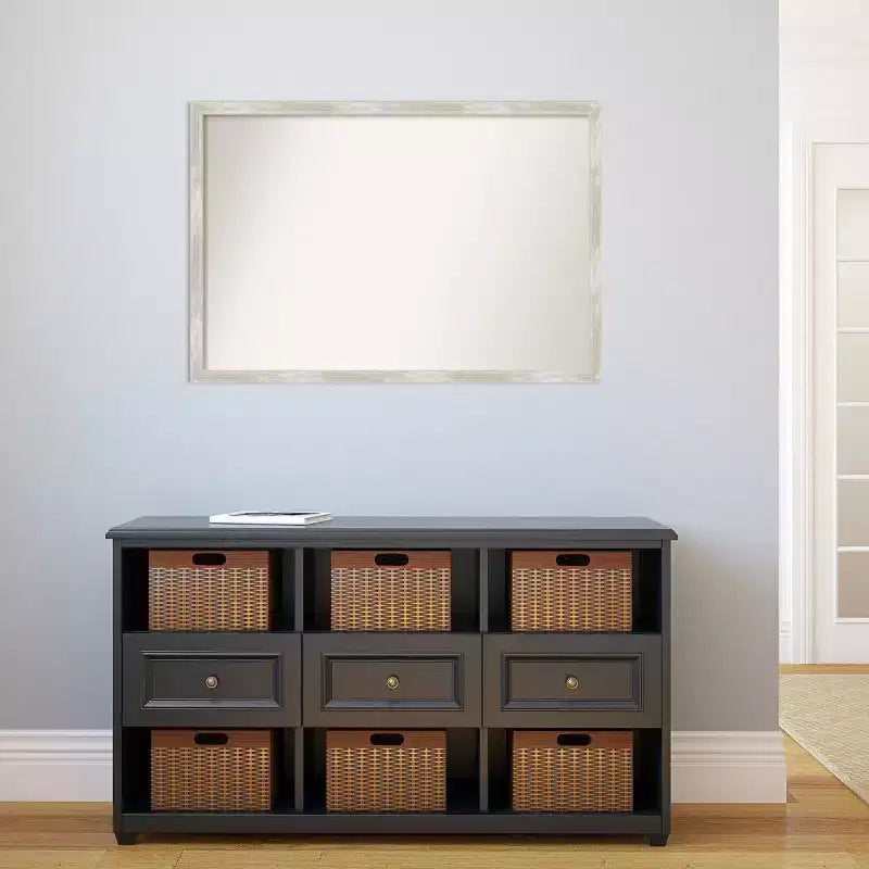 38" x 26" Non-Beveled Crackled Metallic Narrow Wall Mirror - Amanti Art: Modern Rectangle, Polystyrene Frame, Includes Mounting Hardware