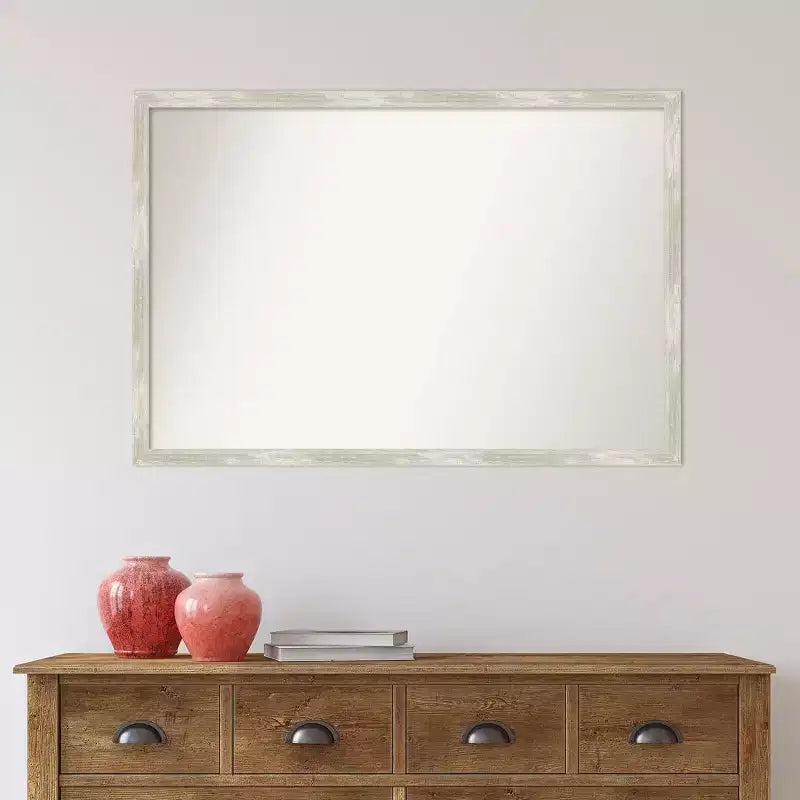 38" x 26" Non-Beveled Crackled Metallic Narrow Wall Mirror - Amanti Art: Modern Rectangle, Polystyrene Frame, Includes Mounting Hardware