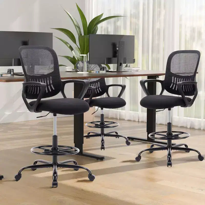 Ergonomic Tall Office Drafting Chair Mesh Task Chair with Fixed Arms
