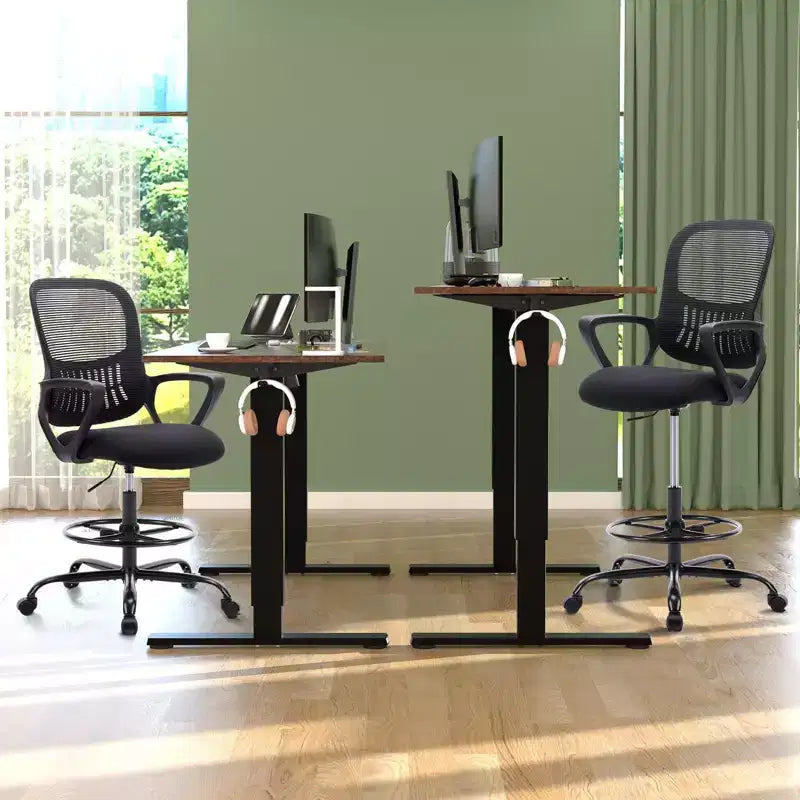 Ergonomic Tall Office Drafting Chair Mesh Task Chair with Fixed Arms