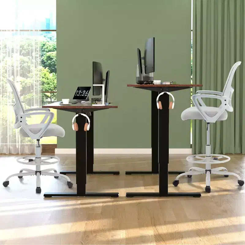 Ergonomic Tall Office Drafting Chair Mesh Task Chair with Fixed Arms