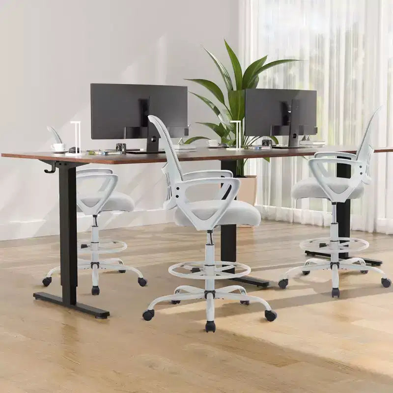 Ergonomic Tall Office Drafting Chair Mesh Task Chair with Fixed Arms