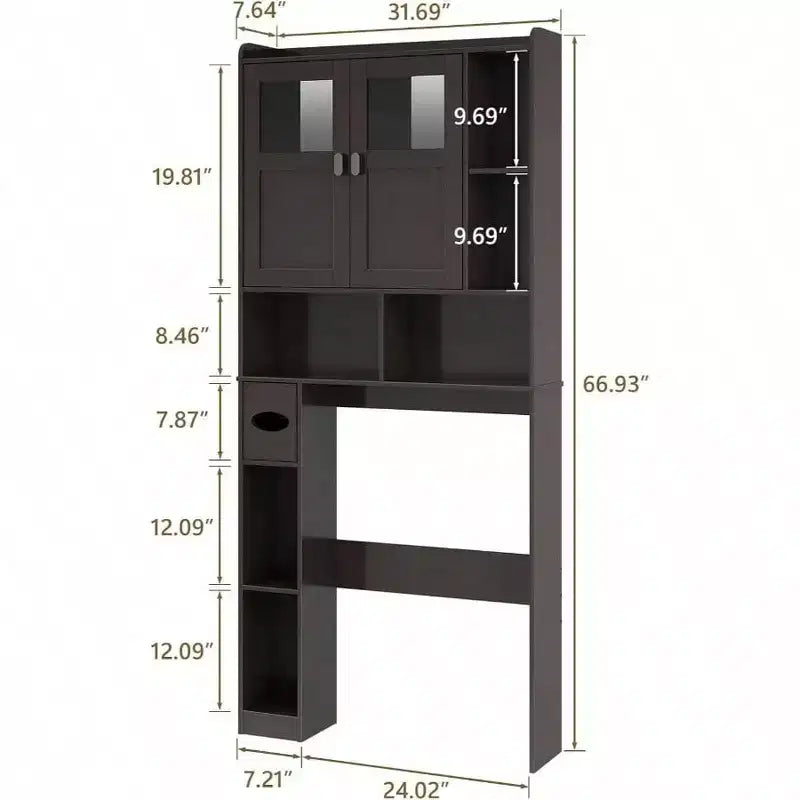 Over Toilet Storage Cabinet Bathroom Shelf with Glass Doors Adjustable Shelves Espresso Freestanding Space Save Toilet Rack