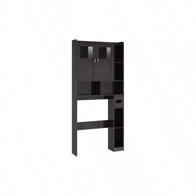 Over Toilet Storage Cabinet Bathroom Shelf with Glass Doors Adjustable Shelves Espresso Freestanding Space Save Toilet Rack