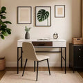 Multifunctional drawer Writing Desk with 2 Hinged Top Storage Compartments, White and Black