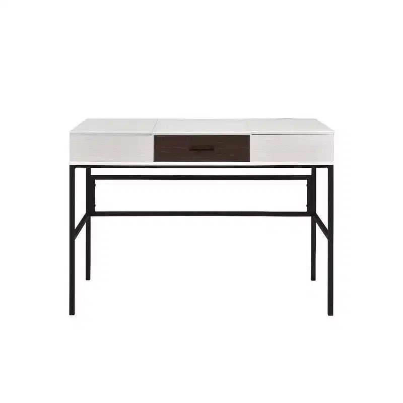 Multifunctional drawer Writing Desk with 2 Hinged Top Storage Compartments, White and Black