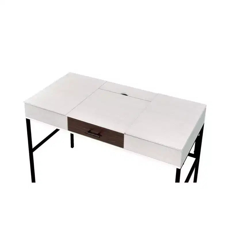 Multifunctional drawer Writing Desk with 2 Hinged Top Storage Compartments, White and Black