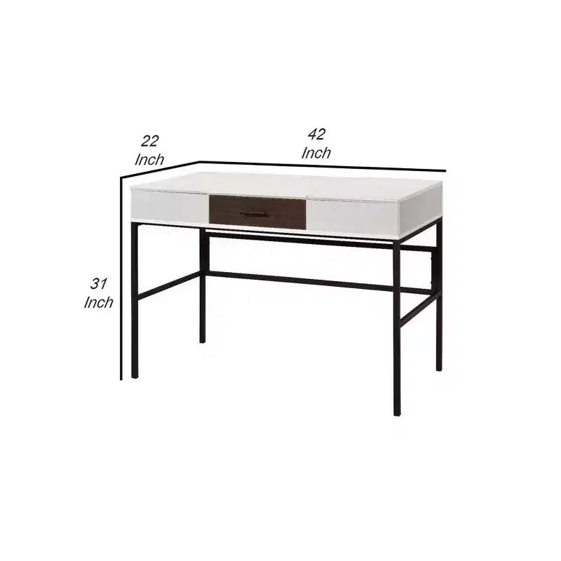 Multifunctional drawer Writing Desk with 2 Hinged Top Storage Compartments, White and Black