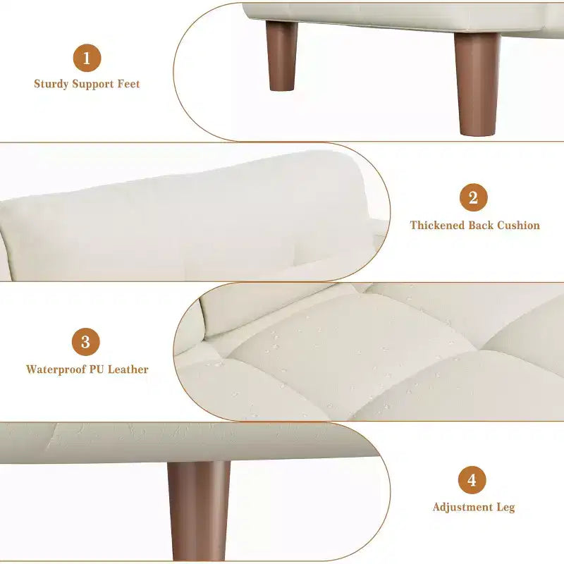 3-Seater Sofa Couch, 83 Wide Faux Leather Sofa Couch with Spring Cushion, Modern Sofa w/2 Removable Back Cushions, for Living Room, Bedroom