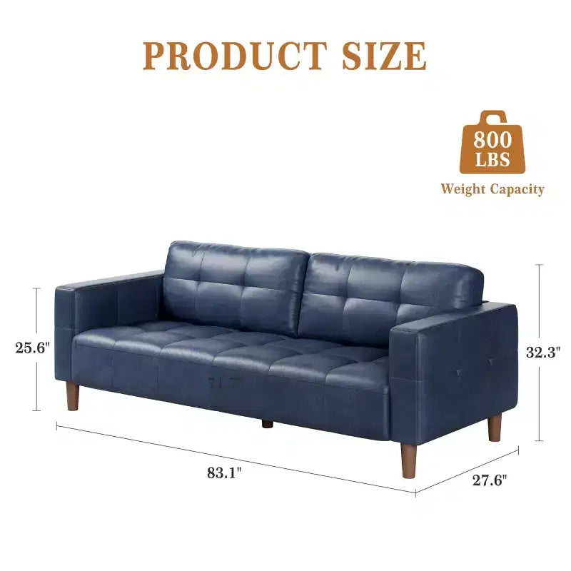 3-Seater Sofa Couch, 83 Wide Faux Leather Sofa Couch with Spring Cushion, Modern Sofa w/2 Removable Back Cushions, for Living Room, Bedroom