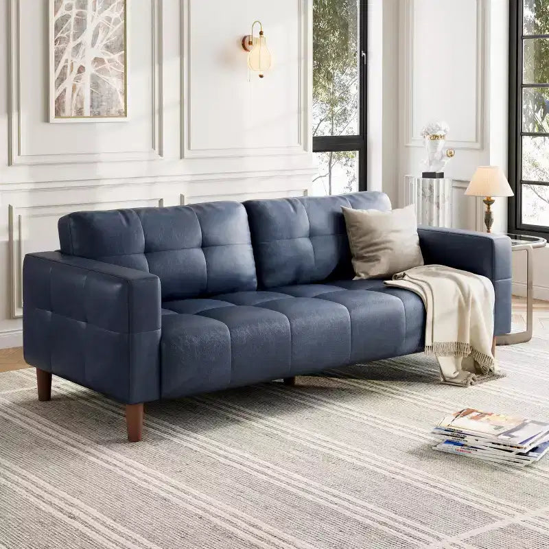 3-Seater Sofa Couch, 83 Wide Faux Leather Sofa Couch with Spring Cushion, Modern Sofa w/2 Removable Back Cushions, for Living Room, Bedroom