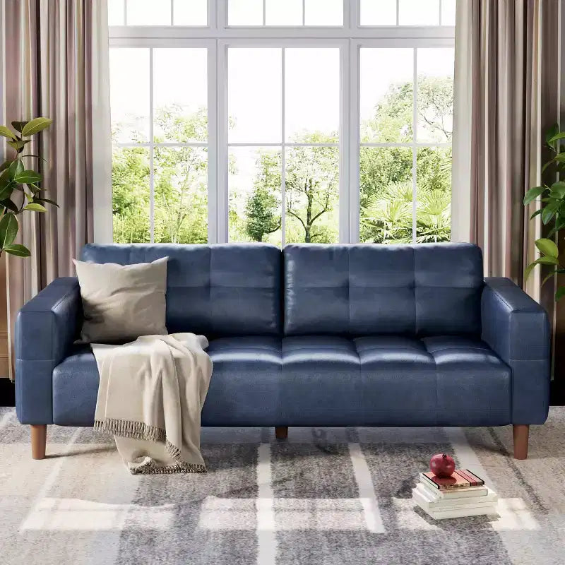 3-Seater Sofa Couch, 83 Wide Faux Leather Sofa Couch with Spring Cushion, Modern Sofa w/2 Removable Back Cushions, for Living Room, Bedroom