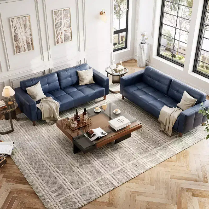 3-Seater Sofa Couch, 83 Wide Faux Leather Sofa Couch with Spring Cushion, Modern Sofa w/2 Removable Back Cushions, for Living Room, Bedroom
