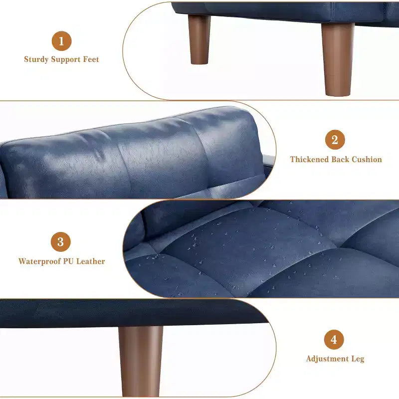 3-Seater Sofa Couch, 83 Wide Faux Leather Sofa Couch with Spring Cushion, Modern Sofa w/2 Removable Back Cushions, for Living Room, Bedroom