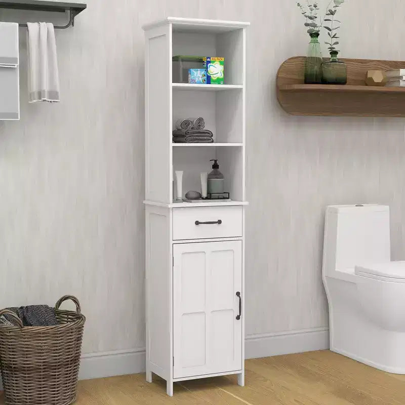 65'' Tall Bathroom Storage Cabinet, Wooden Floor Cabinet With Drawers & Adjustable Shelf, Slim Freestanding Storage Organizer For Bathroom Living Room
