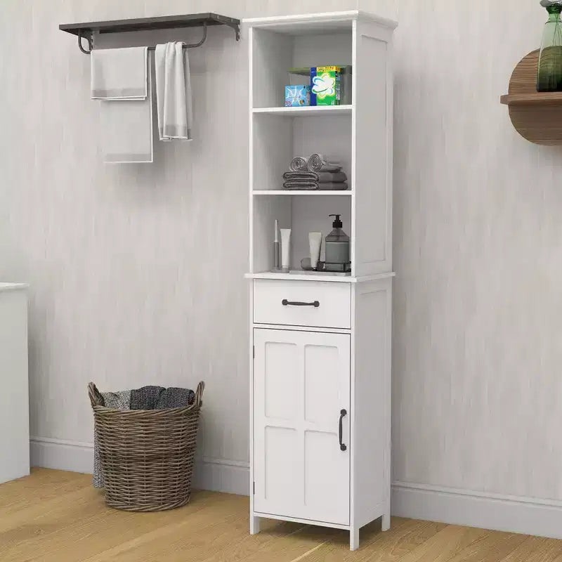 65'' Tall Bathroom Storage Cabinet, Wooden Floor Cabinet With Drawers & Adjustable Shelf, Slim Freestanding Storage Organizer For Bathroom Living Room