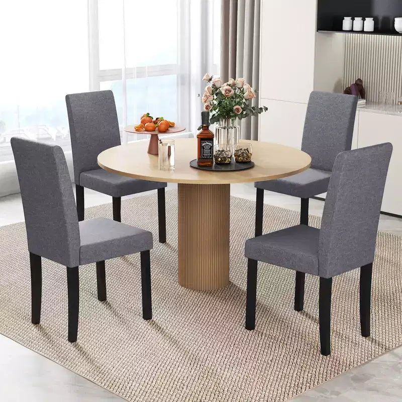 Dining Chair Set of 4 Fabric Upholstered Rubber Wood Legs Side Armless