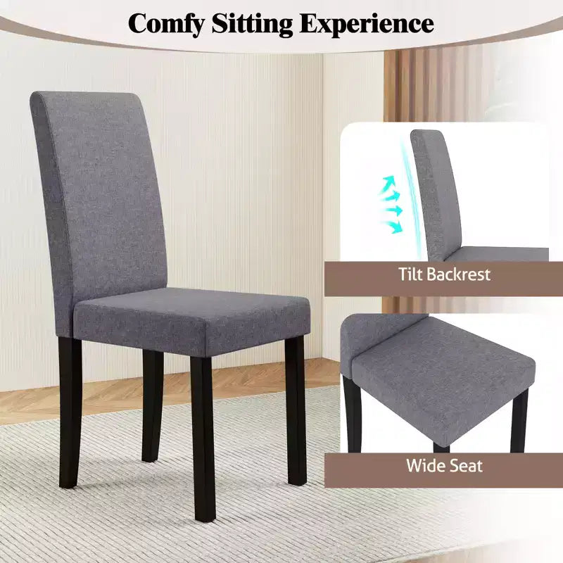 Dining Chair Set of 4 Fabric Upholstered Rubber Wood Legs Side Armless
