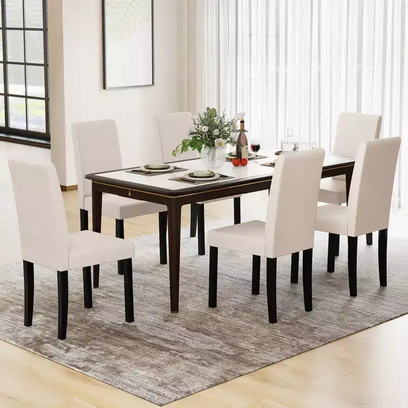 Dining Chair Set of 4 Fabric Upholstered Rubber Wood Legs Side Armless