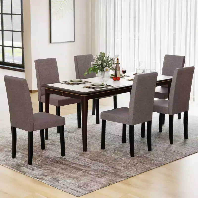 Dining Chair Set of 4 Fabric Upholstered Rubber Wood Legs Side Armless