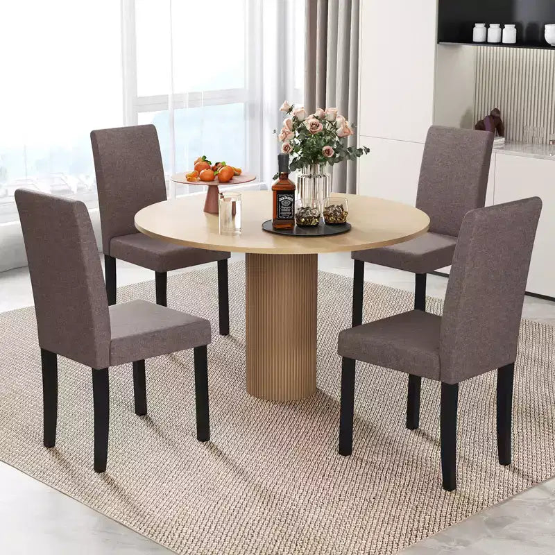 Dining Chair Set of 4 Fabric Upholstered Rubber Wood Legs Side Armless