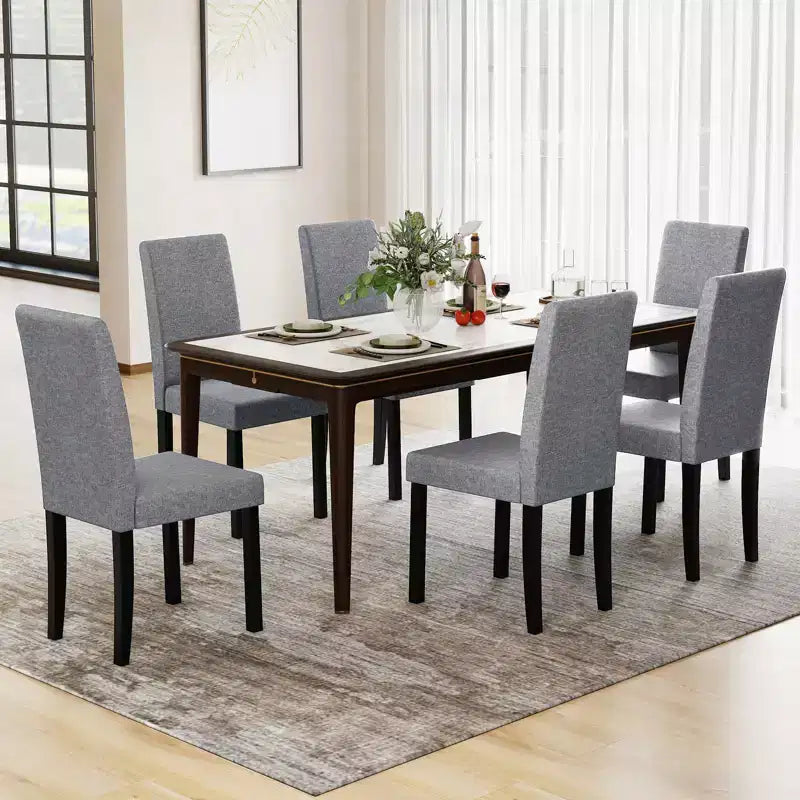 Dining Chair Set of 4 Fabric Upholstered Rubber Wood Legs Side Armless