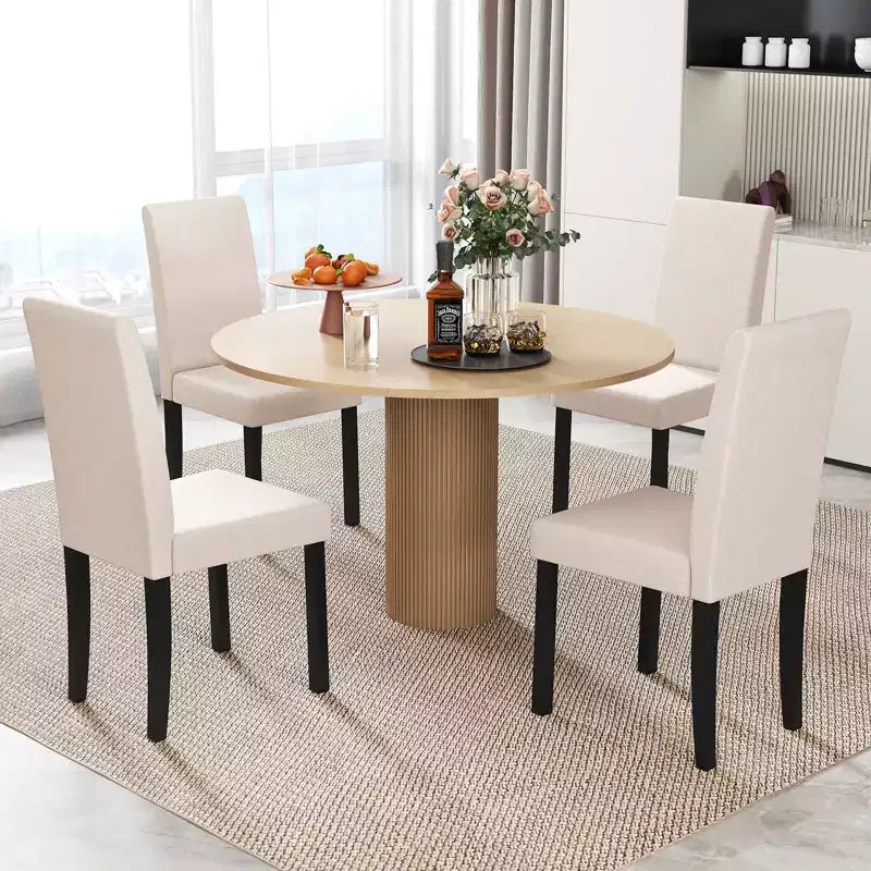 Dining Chair Set of 4 Fabric Upholstered Rubber Wood Legs Side Armless