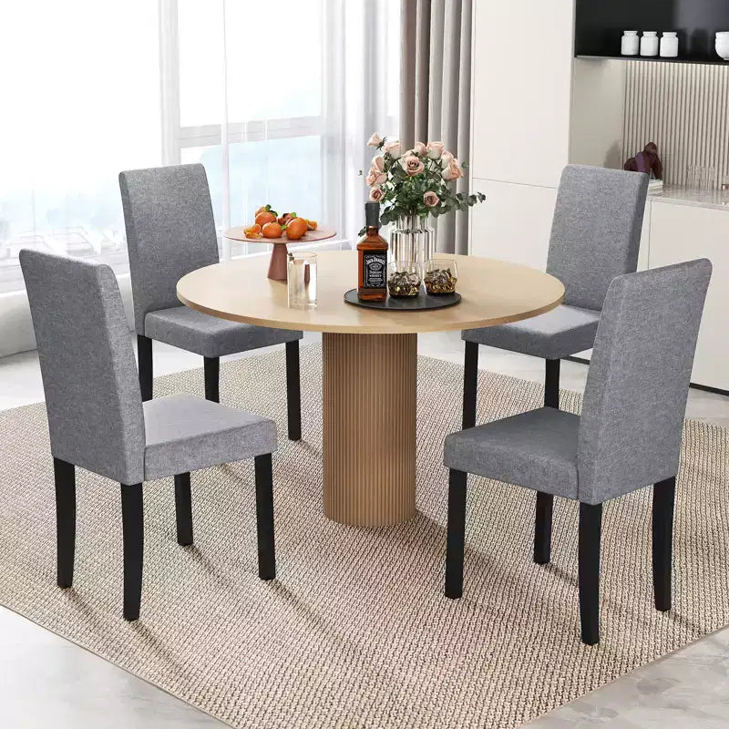 Dining Chair Set of 4 Fabric Upholstered Rubber Wood Legs Side Armless