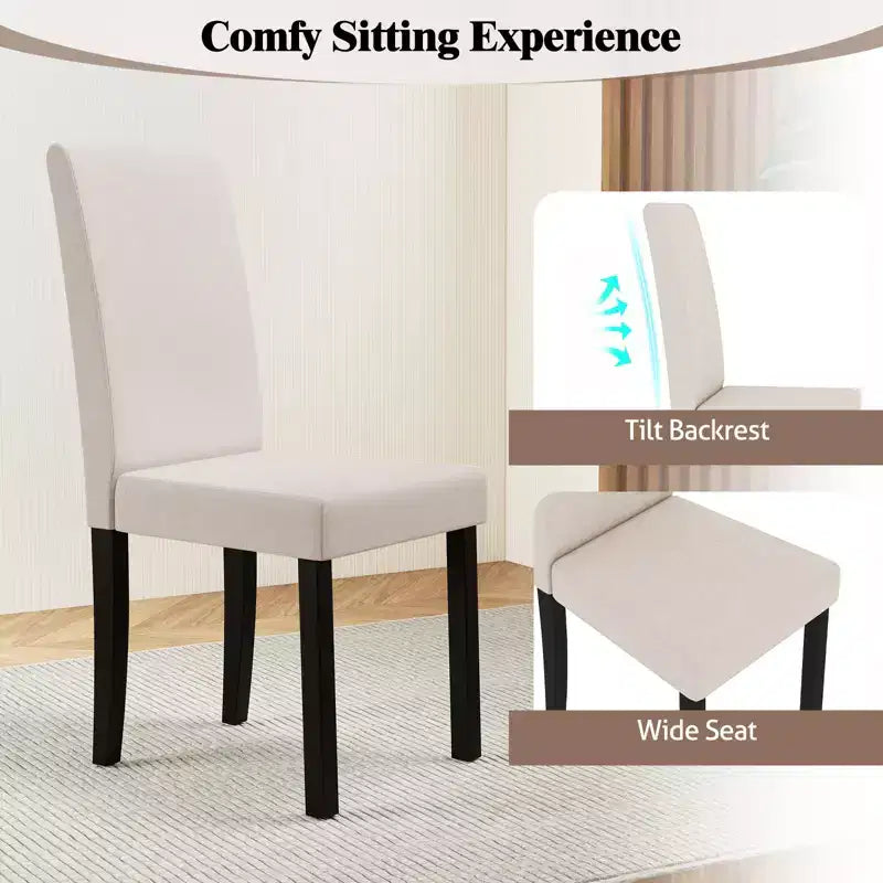 Dining Chair Set of 4 Fabric Upholstered Rubber Wood Legs Side Armless