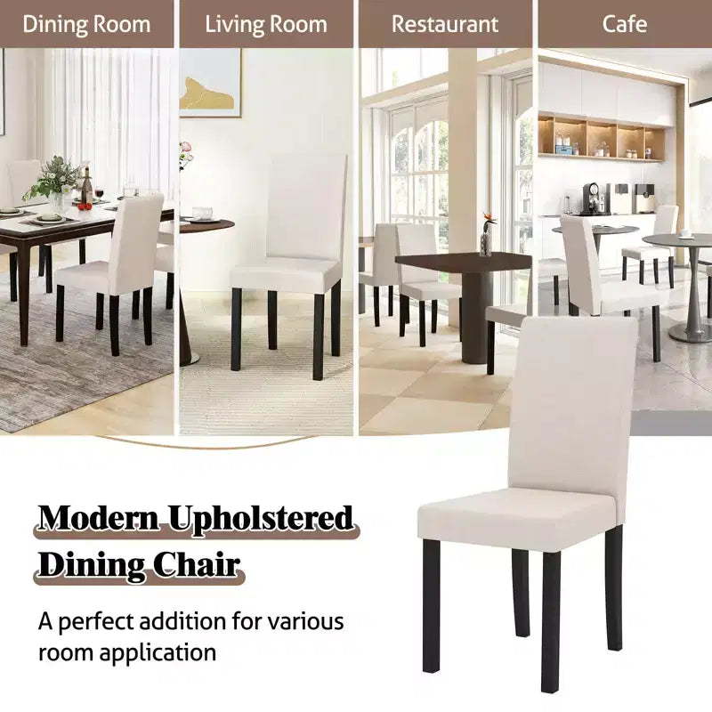 Dining Chair Set of 4 Fabric Upholstered Rubber Wood Legs Side Armless
