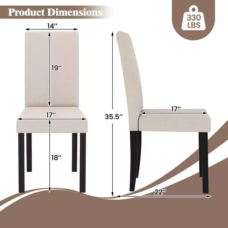 Dining Chair Set of 4 Fabric Upholstered Rubber Wood Legs Side Armless