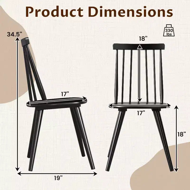 Windsor Dining Chairs Set of 2/4 w/Rubber Wood Frame High Spindle Back for Home