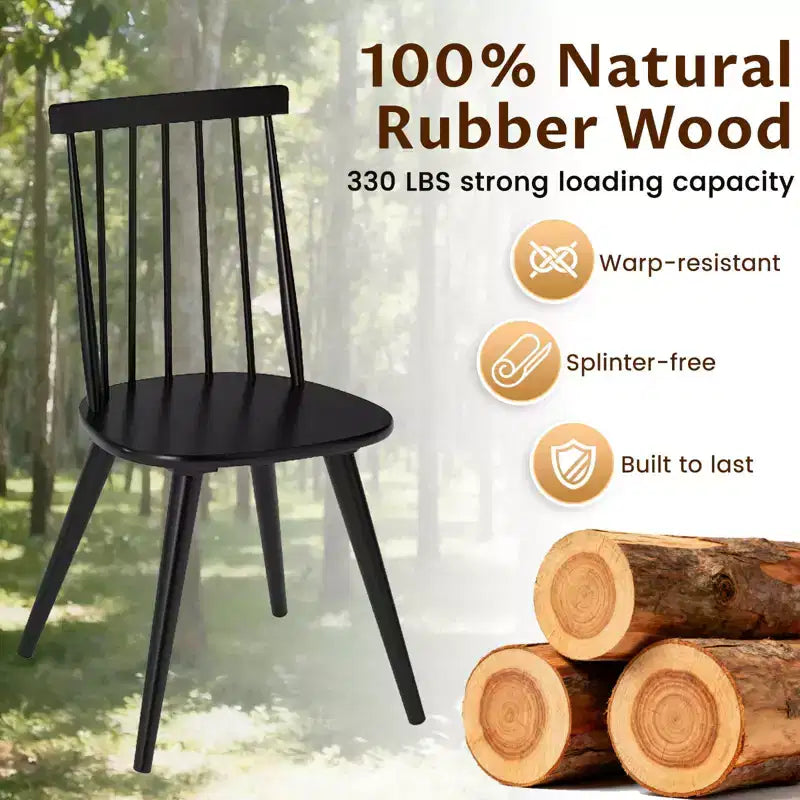 Windsor Dining Chairs Set of 2/4 w/Rubber Wood Frame High Spindle Back for Home