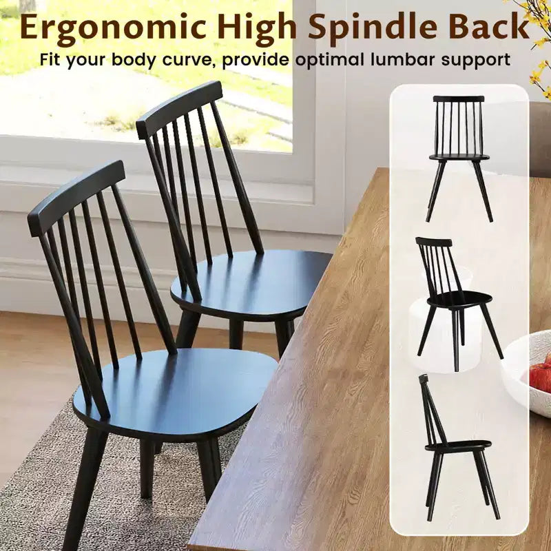 Windsor Dining Chairs Set of 2/4 w/Rubber Wood Frame High Spindle Back for Home