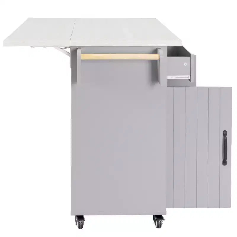 Kitchen Island with Trash Can Storage Cabinet, Kitchen Cart with Drop Leaf, Rolling Kitchen Island on Wheels with Adjustable Shelf and Drawer