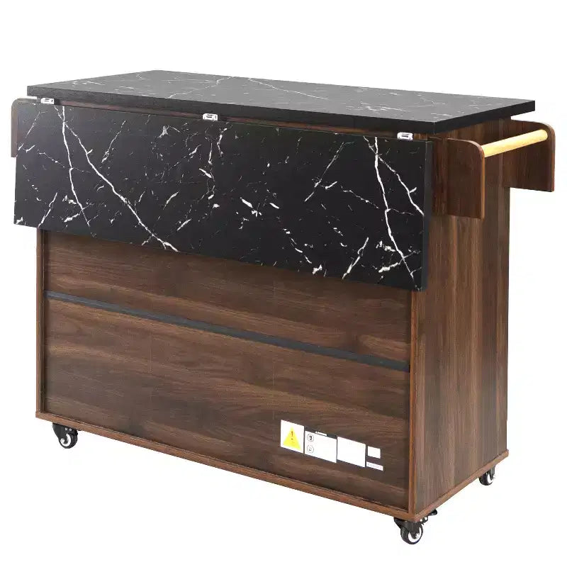 Kitchen Island with Trash Can Storage Cabinet, Kitchen Cart with Drop Leaf, Rolling Kitchen Island on Wheels with Adjustable Shelf and Drawer