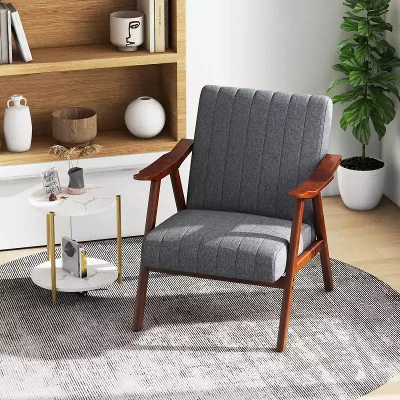Modern Accent Chair Leathaire Leisure Armchair w/ Rubber Wood Frame & Felt Pads