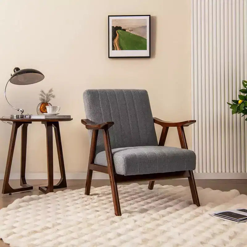 Modern Accent Chair Leathaire Leisure Armchair w/ Rubber Wood Frame & Felt Pads