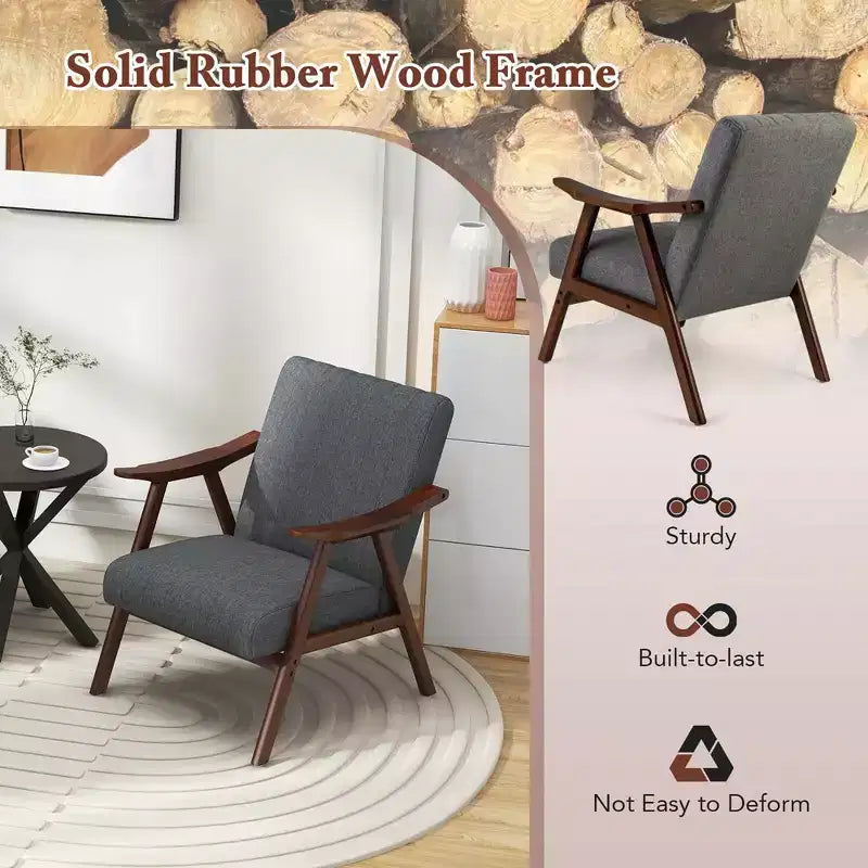 Modern Accent Chair Leathaire Leisure Armchair w/ Rubber Wood Frame & Felt Pads