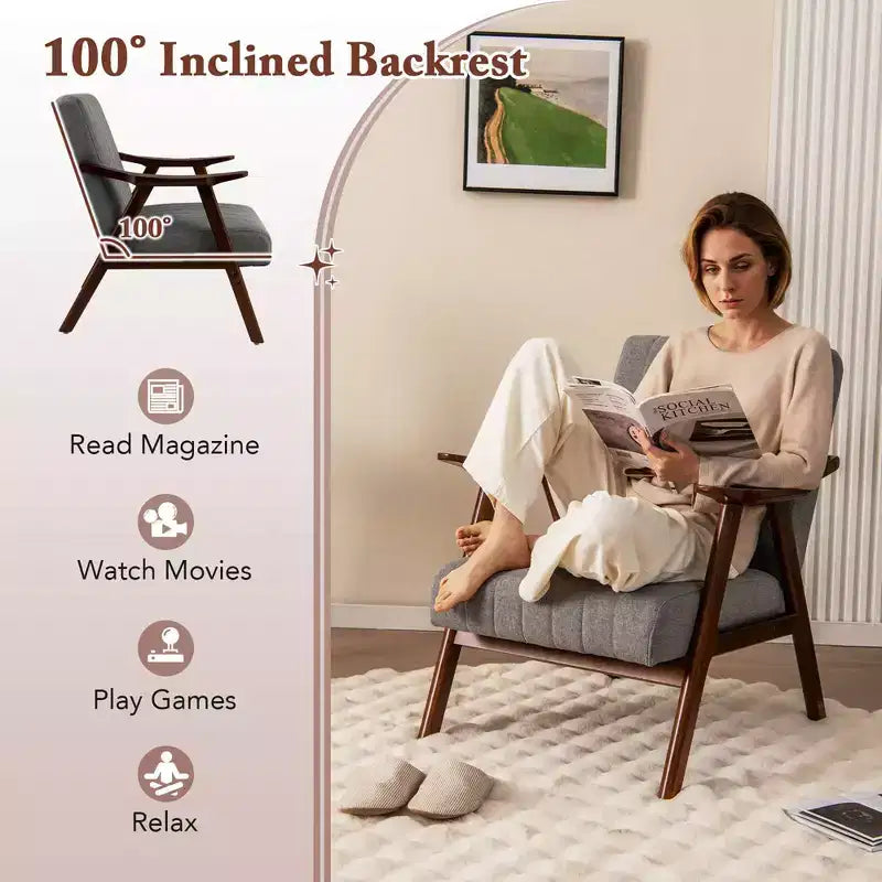 Modern Accent Chair Leathaire Leisure Armchair w/ Rubber Wood Frame & Felt Pads
