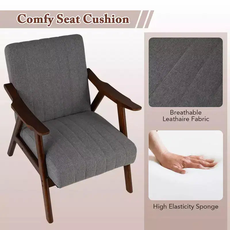 Modern Accent Chair Leathaire Leisure Armchair w/ Rubber Wood Frame & Felt Pads