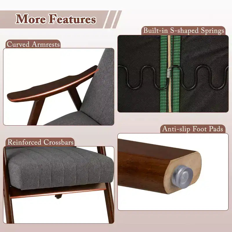 Modern Accent Chair Leathaire Leisure Armchair w/ Rubber Wood Frame & Felt Pads