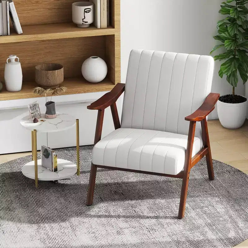 Modern Accent Chair Leathaire Leisure Armchair w/ Rubber Wood Frame & Felt Pads