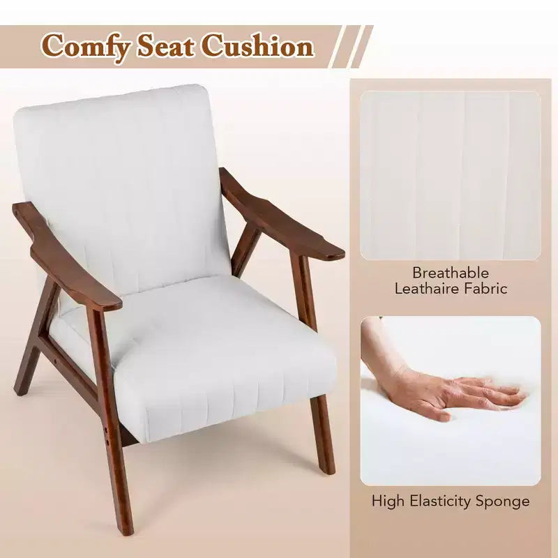 Modern Accent Chair Leathaire Leisure Armchair w/ Rubber Wood Frame & Felt Pads