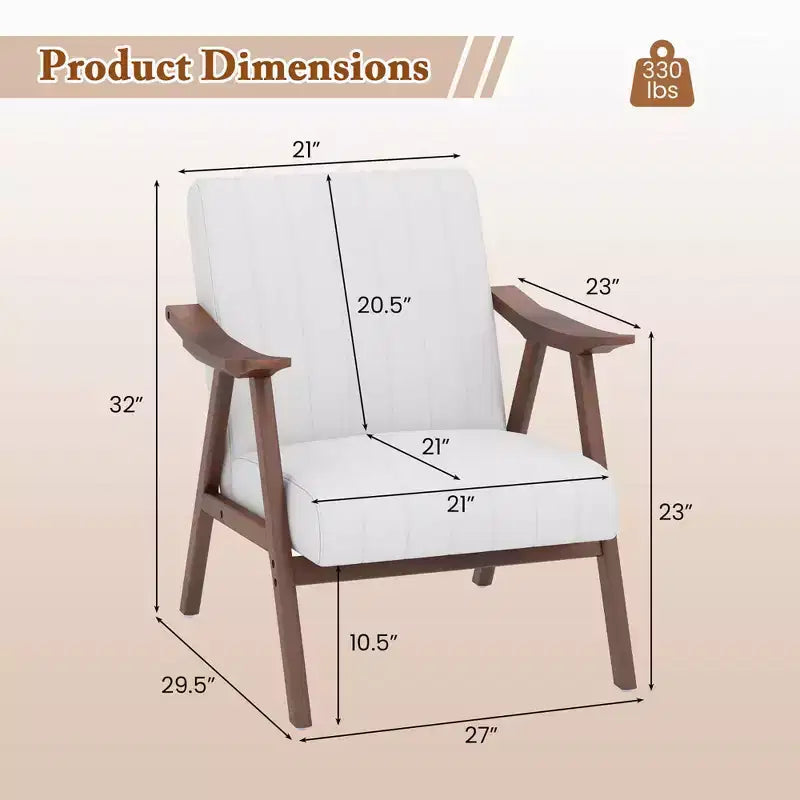 Modern Accent Chair Leathaire Leisure Armchair w/ Rubber Wood Frame & Felt Pads