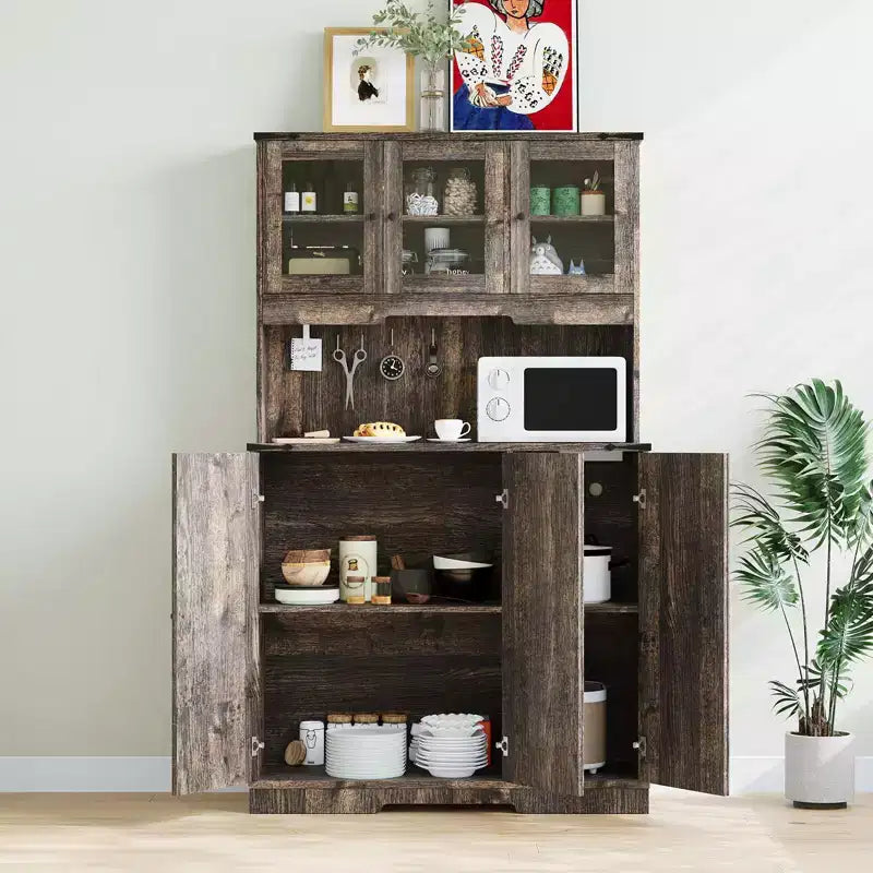 Freestanding Kitchen Pantry Cabinet with Acrylic Doors, 70'' Kitchen Hutch Storage Cabinet with Microwave Stand, Cupboard Coffee Bar Food Pantry