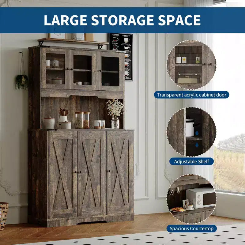 Freestanding Kitchen Pantry Cabinet with Acrylic Doors, 70'' Kitchen Hutch Storage Cabinet with Microwave Stand, Cupboard Coffee Bar Food Pantry