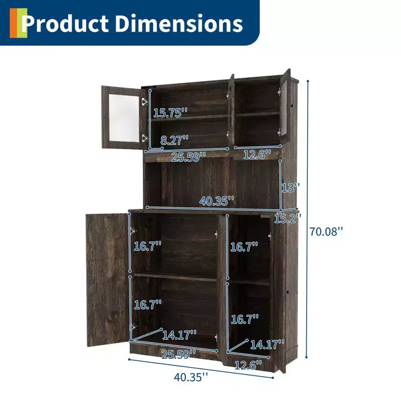 Freestanding Kitchen Pantry Cabinet with Acrylic Doors, 70'' Kitchen Hutch Storage Cabinet with Microwave Stand, Cupboard Coffee Bar Food Pantry