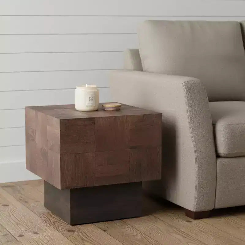 22 Gray Distressed Solid Wood Square Block End Table