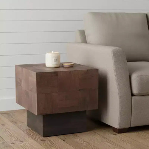 22 Gray Distressed Solid Wood Square Block End Table